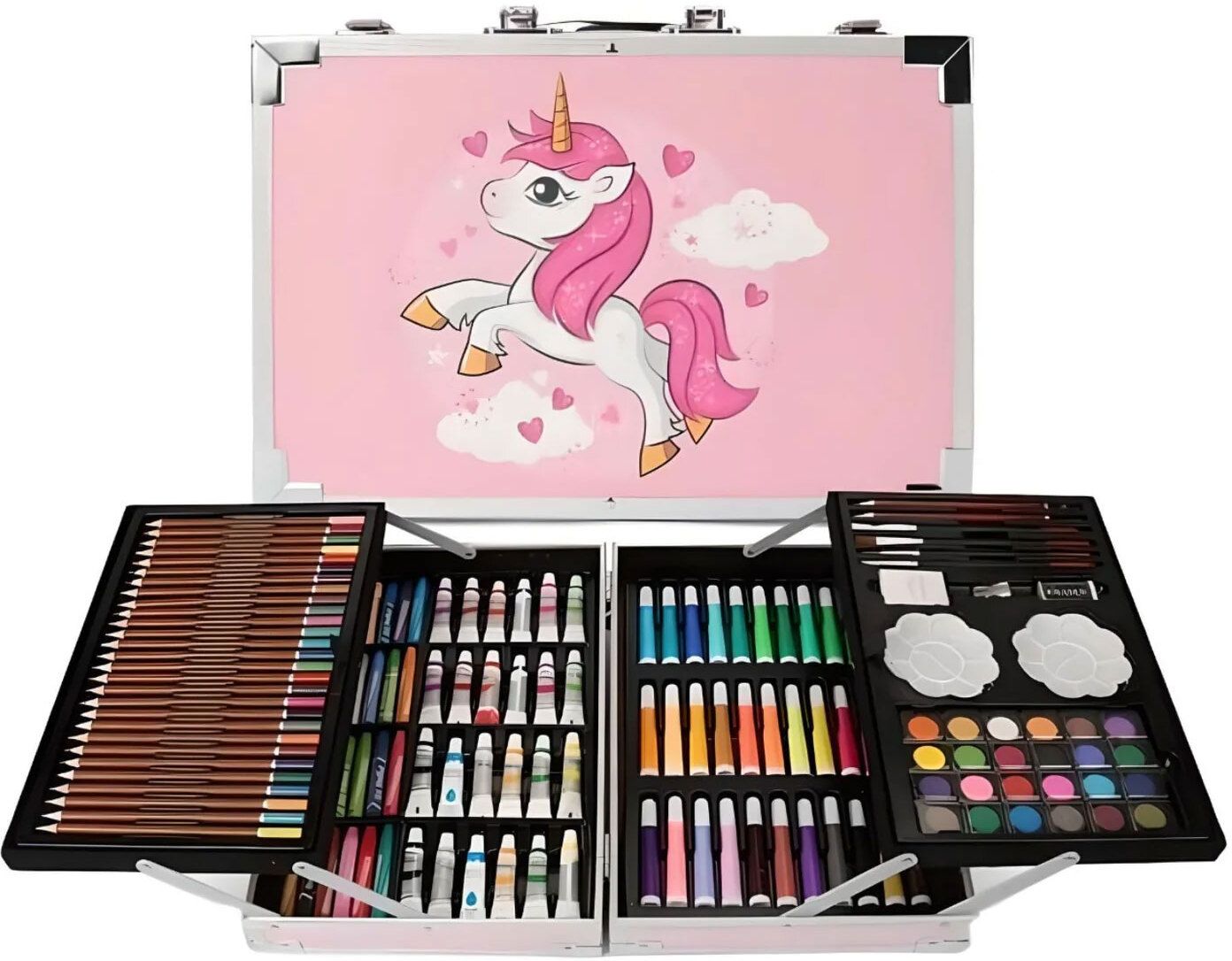 Unicorn Big Color Box for Girls 145pcs Professional Color Suitcase Drawing Color for Kids Birthday Gift Surprise Gift for Girls Party Favor Return gift for Kids Art Plastic Pencil Box