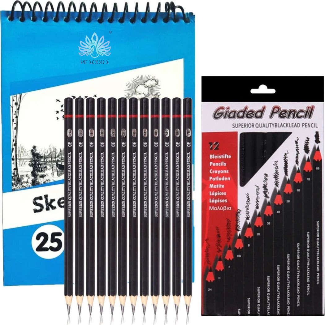 13pcs Drawing Kit |12pc Sketch Pencil Set & 25 Sheets 50 Page A5 Sketch Book-image-6