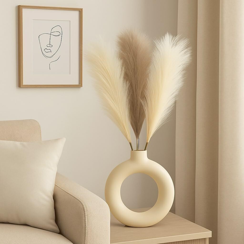 3 Pcs Artificial Pampas Grass 2 Off White & 1 Brown Fluffy Décor for Vase Multicolor Dried Sticks Artificial Flower-image-7