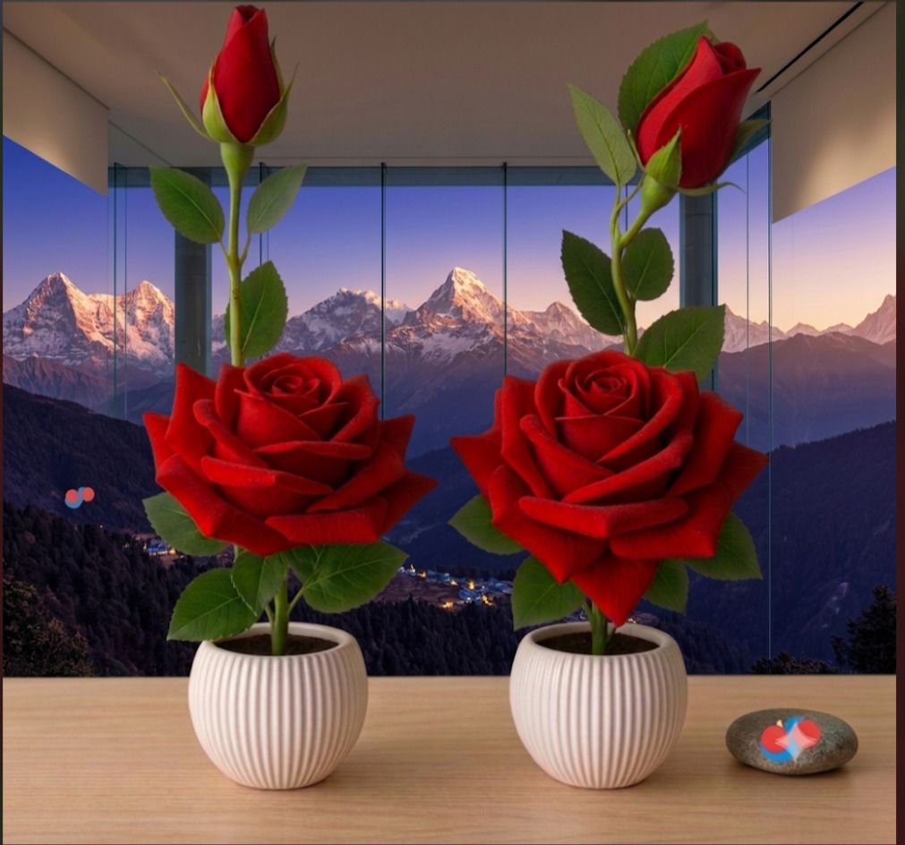 High-Quality Velvet Red Rose Plant for Home Interior and Office Desk Red, Green Rose Artificial Flower with Pot-image-48