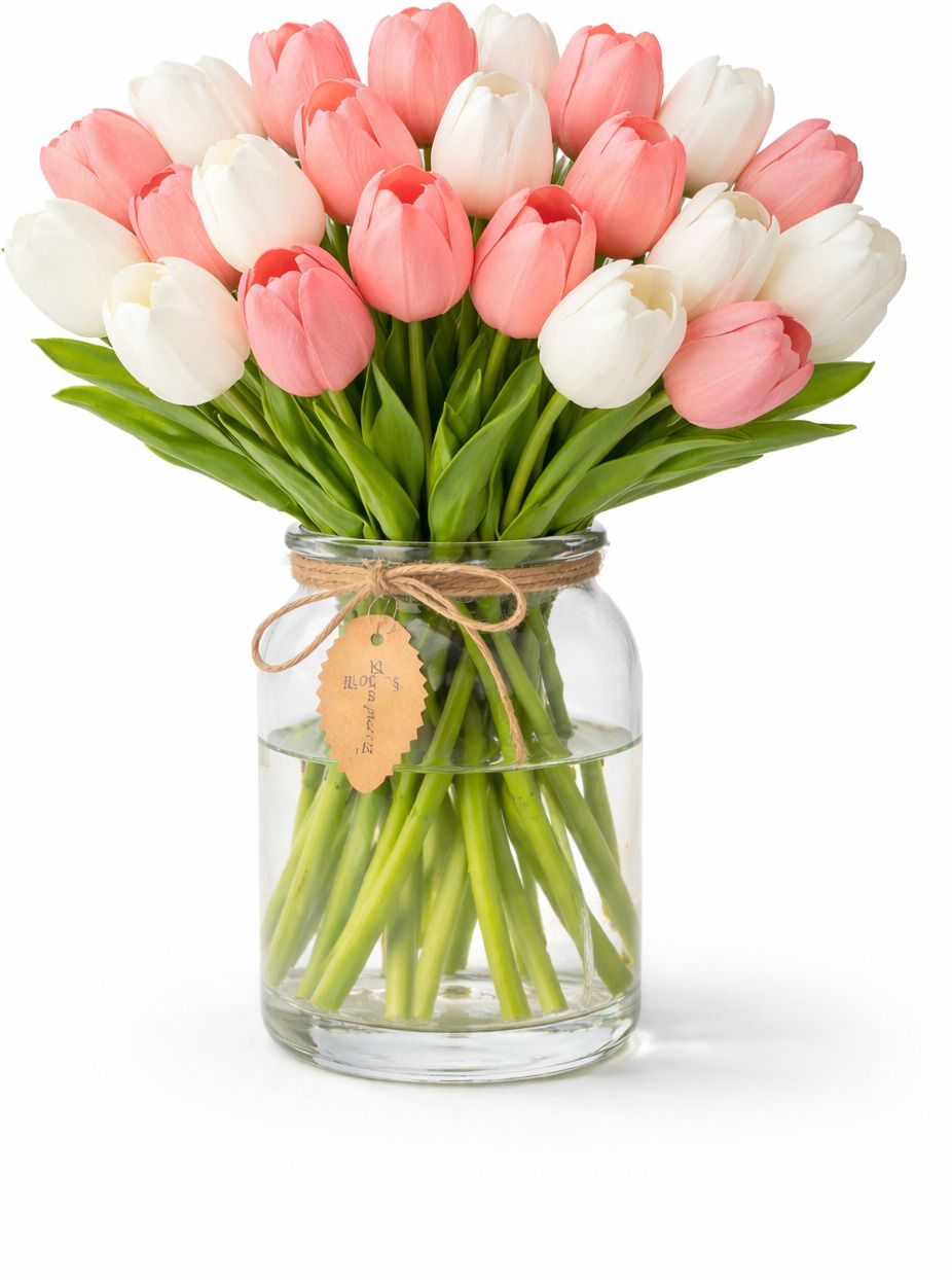GREEN BAGEECHA Tulips Bunch - Realistic Faux Flowers for Vase & Table Decoration Pink, White Tulips Artificial Flower-image-47