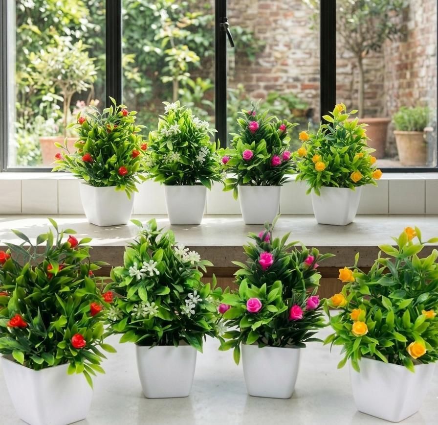 jaymaa collection Pack of 8-Natural Mini Artificial Flower Pots-(Mehdi-Filler With Rose) Multicolor Wild Flower Artificial Flower with Pot-picture-34