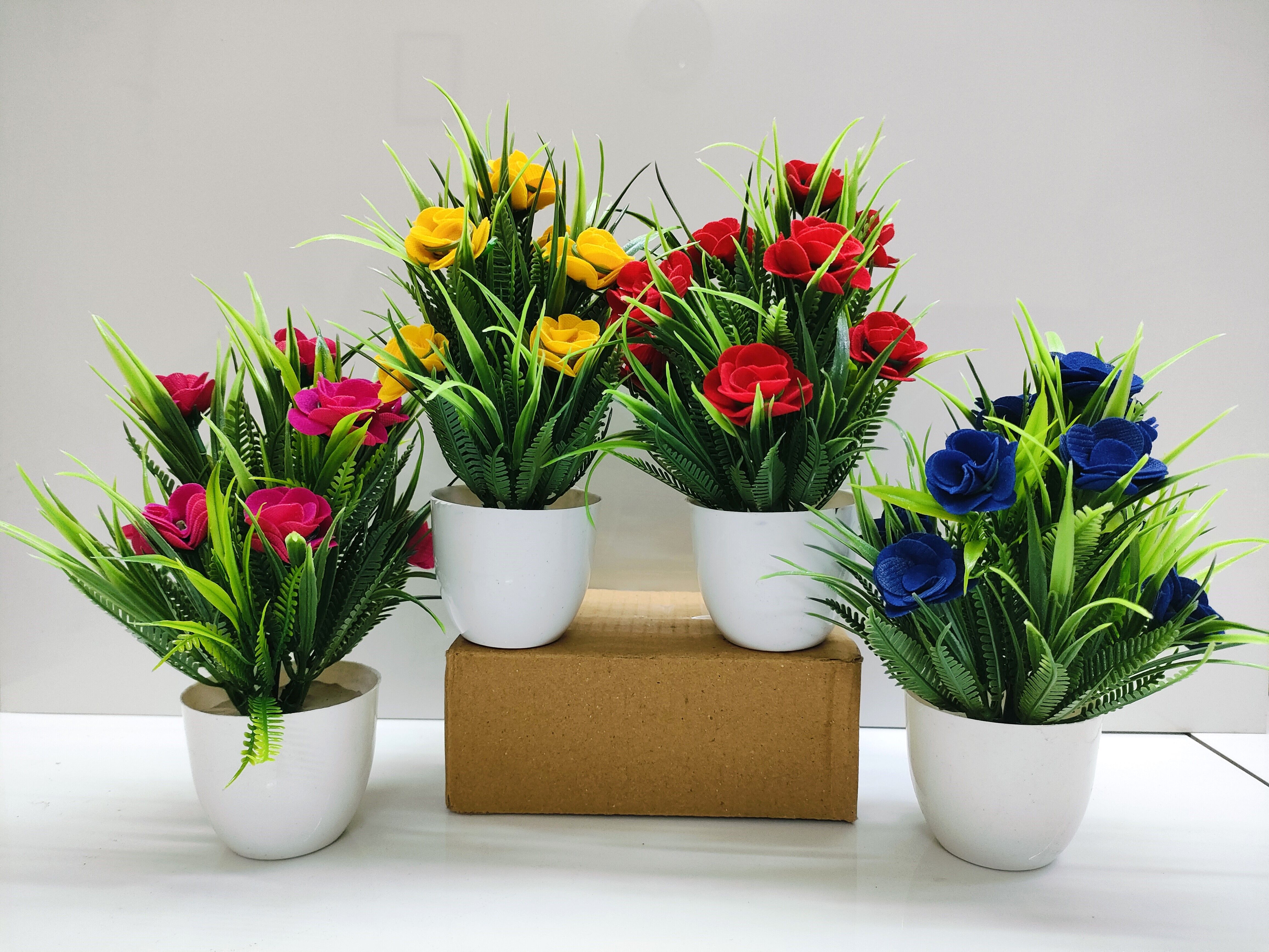 Artificial Flowers Plants For Decor Home Office & Shop Table Red, Pink, Yellow, Blue Rose Artificial Flowerwith Pot-image-48