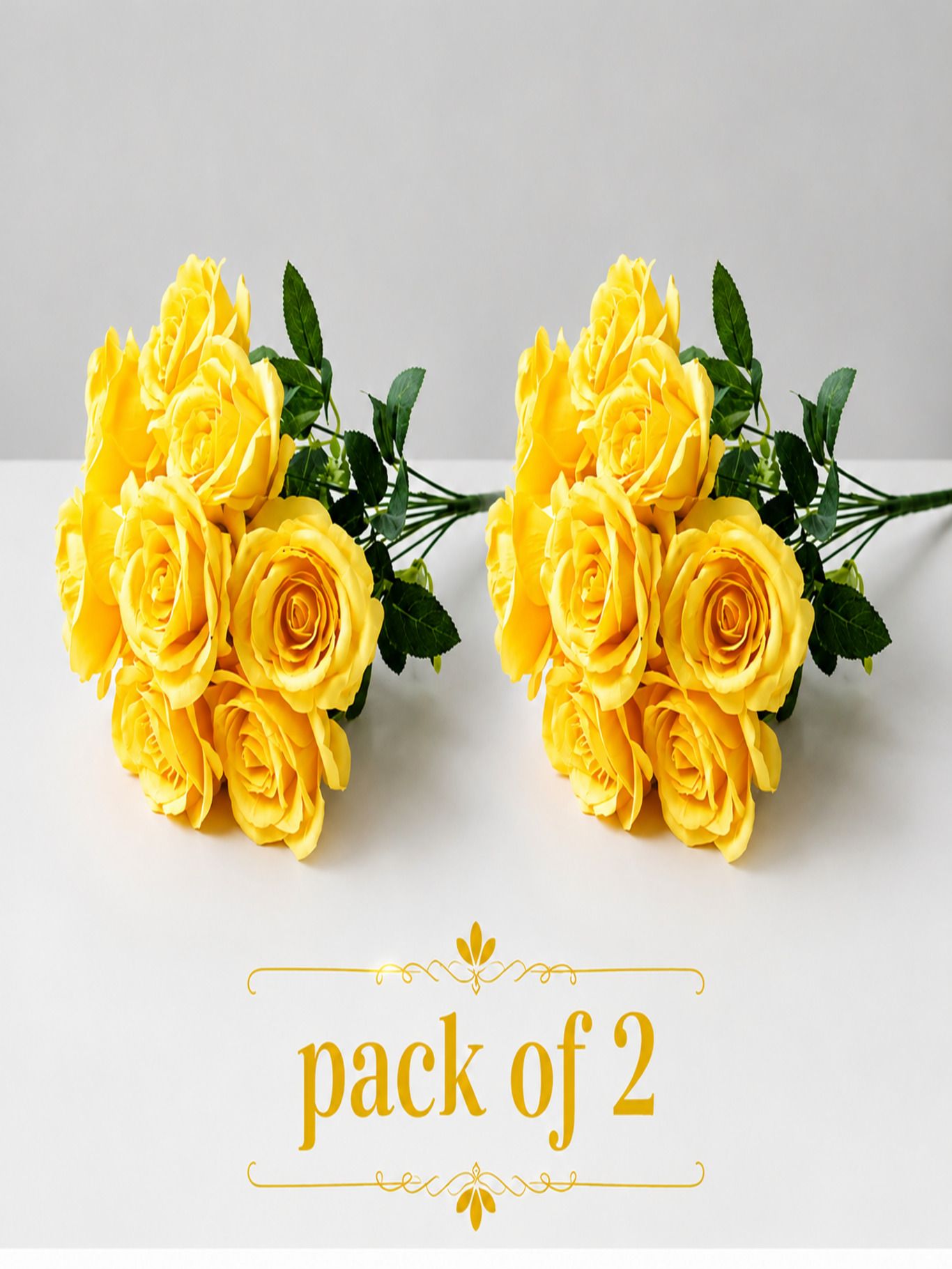 Artificial Rose Flowers Bunch with 7 Head Yellow Rose Artificial Flower-image-47