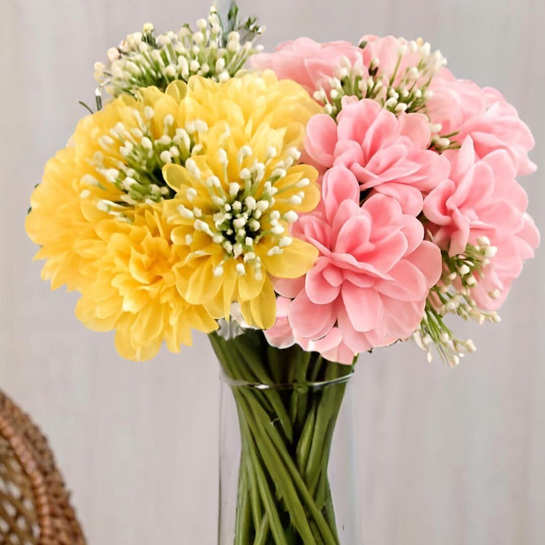 2 Pcs Artificial Hydrangea Dahlia Flowers Bunch for Home Decor,Vase,Living Room Multicolor Dahalia Artificial Flower