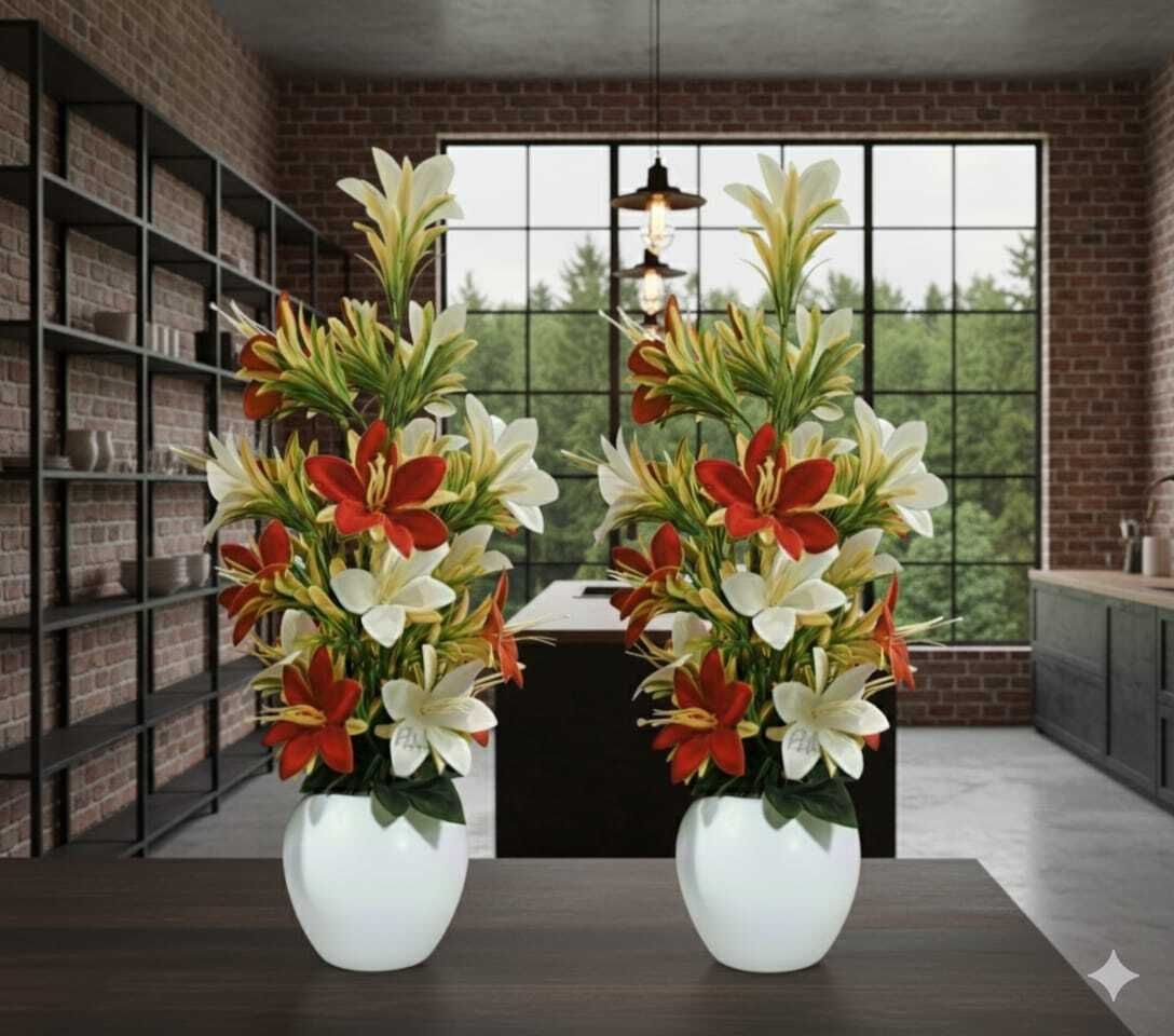 aartpush Premium Quality Artificial Lily Flowers With Pot (Pack of 2) For Decoration Multicolor Lily Artificial Flower with Pot-picture-11
