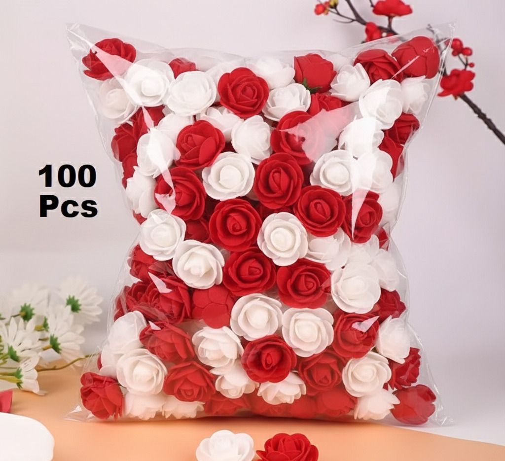 100 Pcs Artificial Foam Roses Gift Box Decorative Flowers for Gift, Home Decor Red, White Rose Artificial Flower-image-1