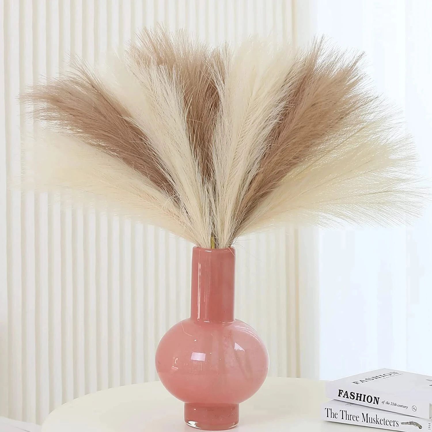 3 Pcs Artificial Dried Pampas Grass For Wedding,Home Decor(Without Vase Pot) White, Beige, Brown Dried Sticks Artificial Flower-image-2