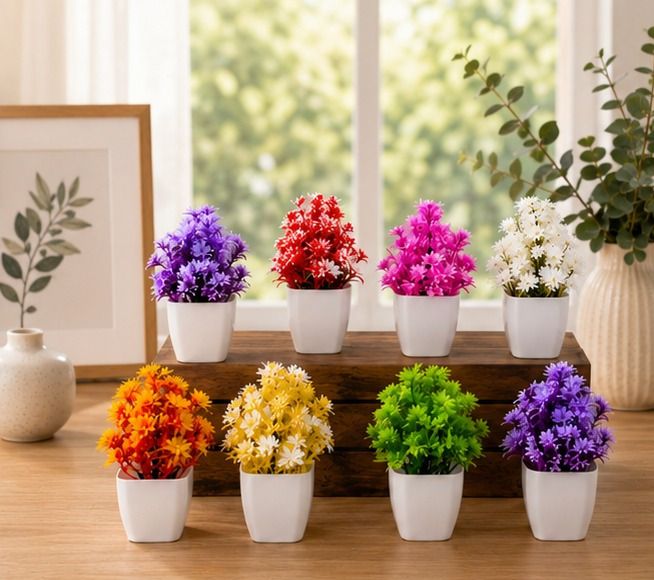 Multicolor Artificial Flower Pot Wall Arrangement Multicolor Wild Flower Artificial Flower with Pot-image-49