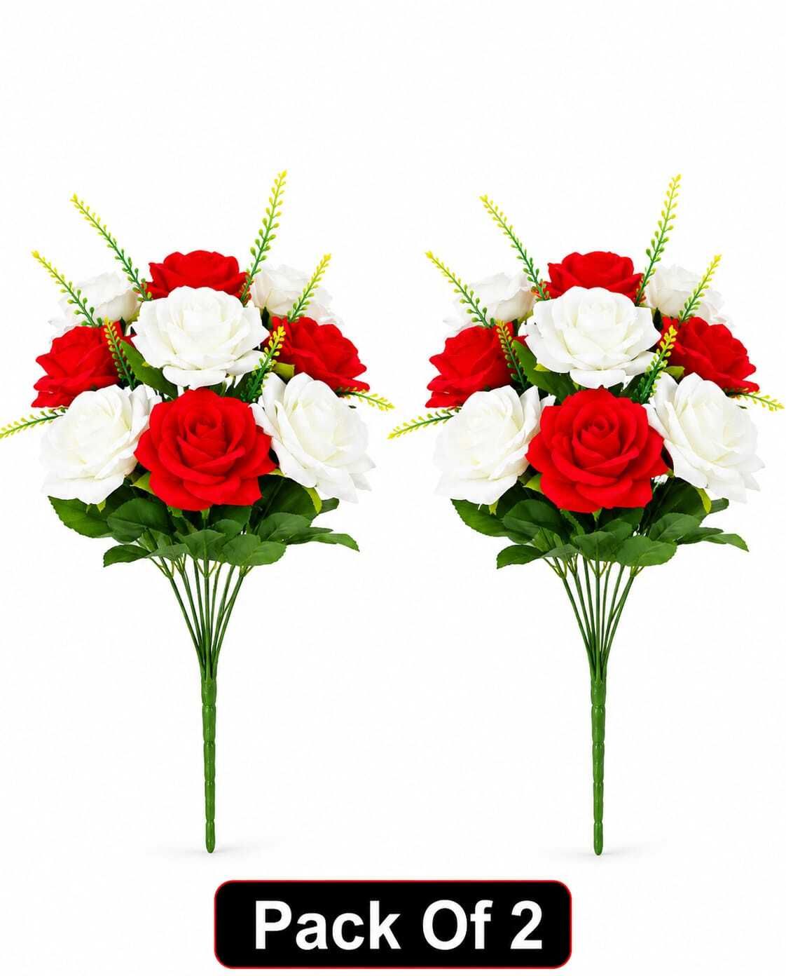 Artificial Rose Flower Bunch (7 Head) | Artificial White & Red Rose Flower Bunch White, Red Rose Artificial Flower-image-46