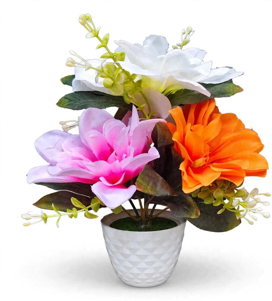 RSVibes Artificial Flower Bouquet with Pot Orange, Pink, White Camellia Rose Artificial Flower with Pot-picture-16