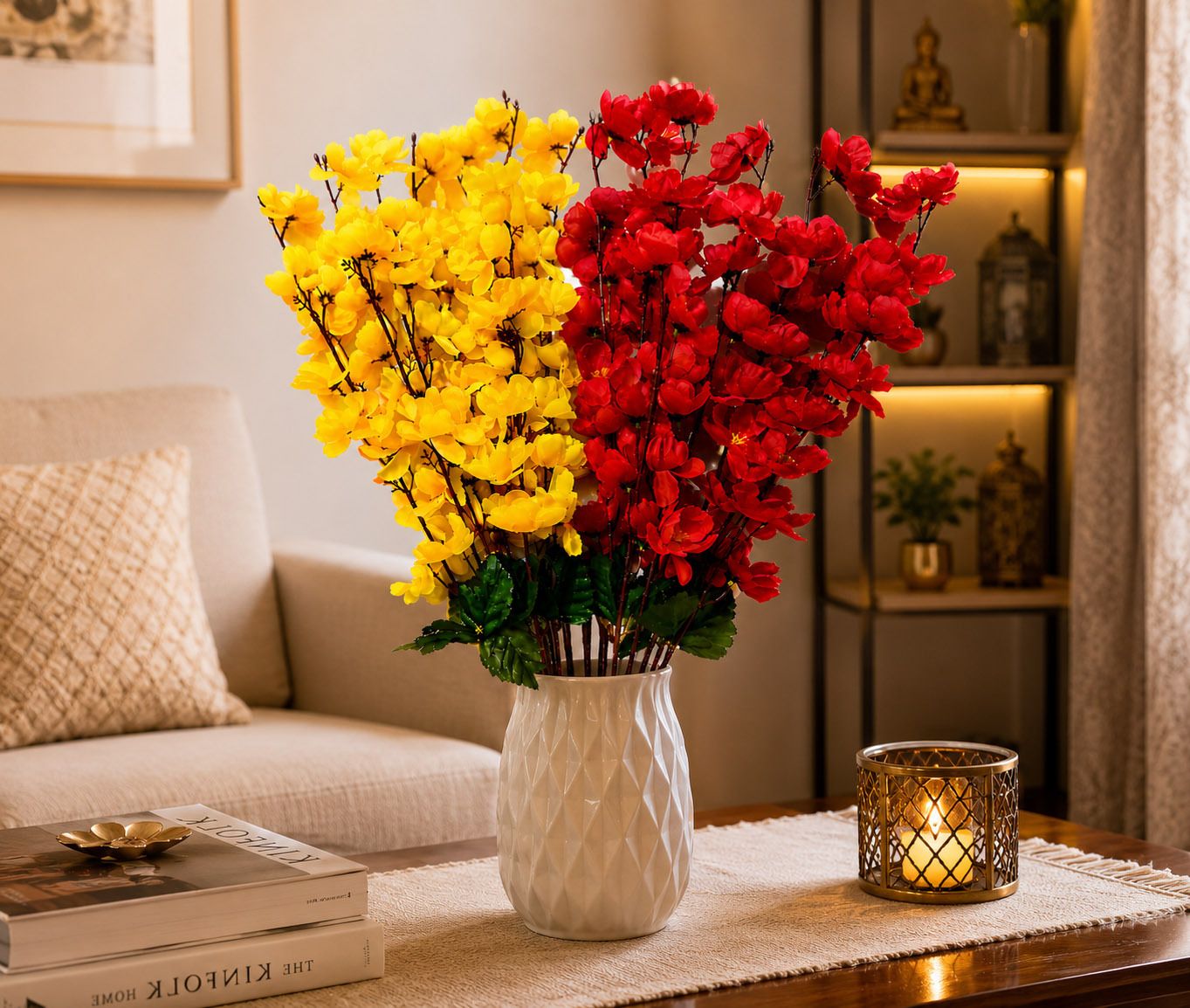 daissydreams Multicolor, Red, Yellow Cherry Blossom Artificial Flower-picture-42