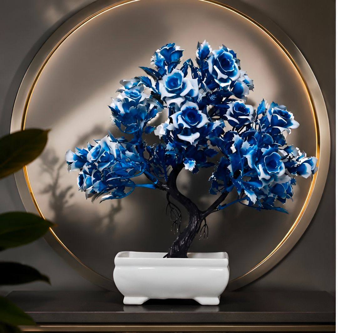Camellia Blue, White Rose Artificial Flower with Pot-image-26