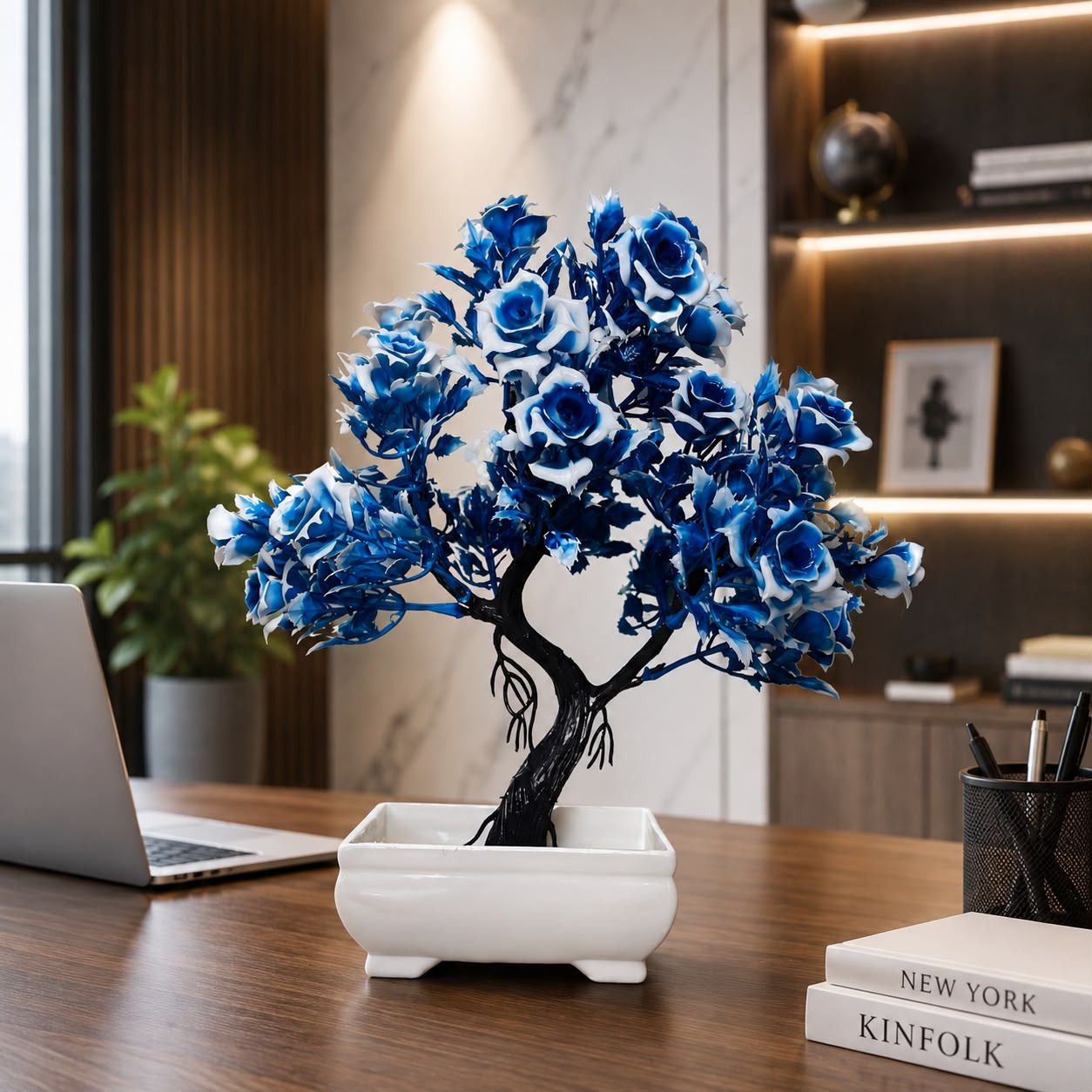 endlesstrader Blue, White Camellia Rose, Rose Artificial Flower with Pot-picture-47