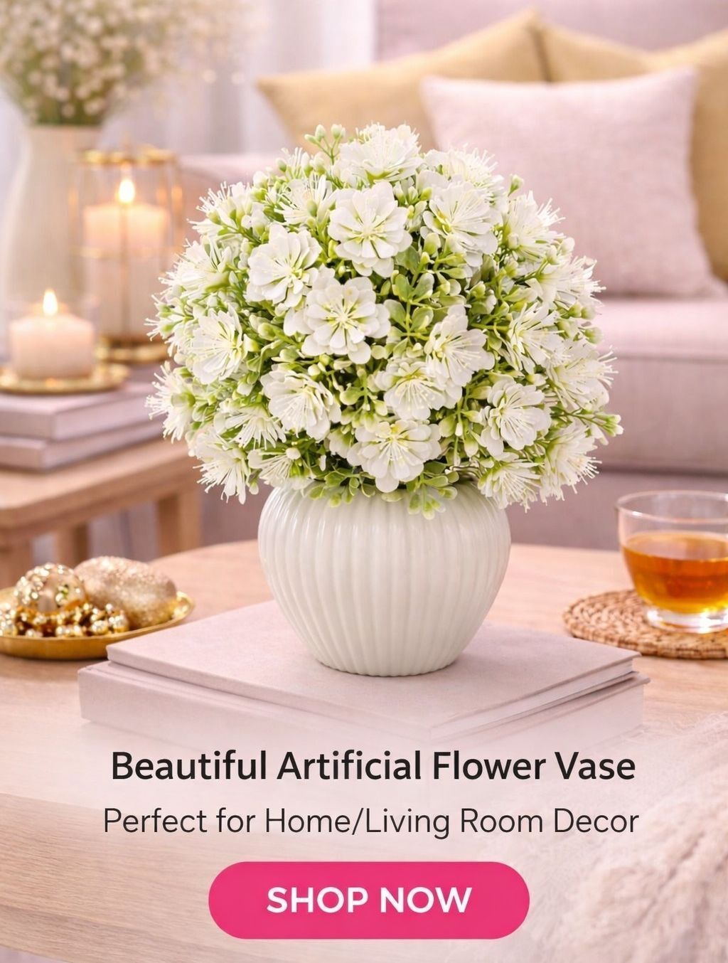 Beautiful White Flowers White Cherry Blossom Artificial Flower with Pot-image-2
