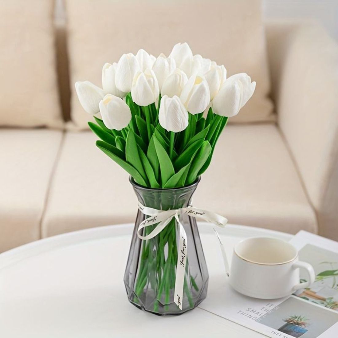 TULIP FLOWER White, Green Tulips Artificial Flower-image-26