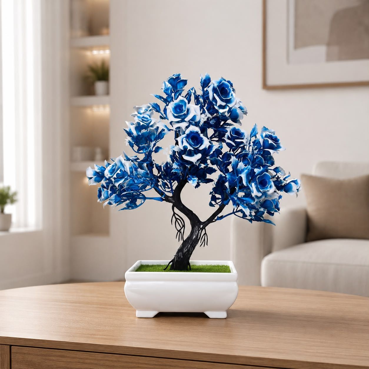 endlesstrader Blue, White Camellia Rose, Rose Artificial Flower with Pot-picture-23