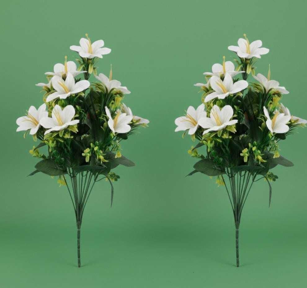 Artificial White Lily Flower 5 Head Bunch Pack of 2 White Lily Artificial Flower-image-49