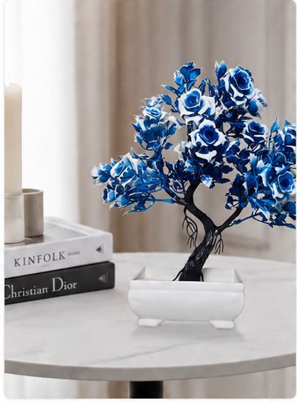 Camellia Blue, White Rose Artificial Flower with Pot-image-27