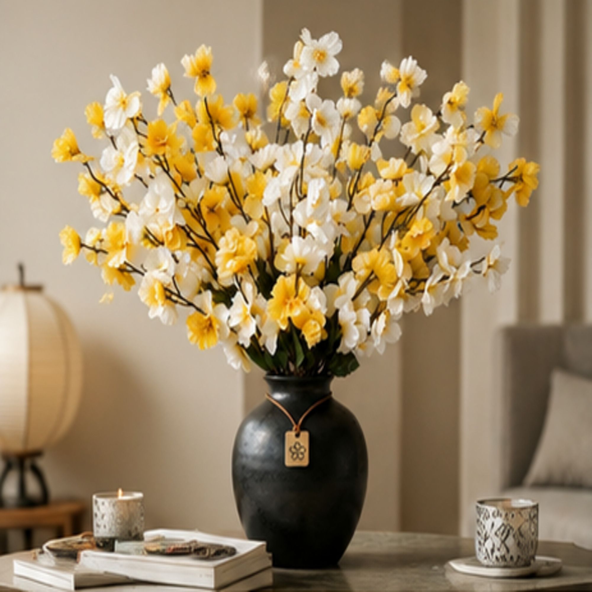 Orchid Bloom Artificial Flower Bunch White, Yellow Orchids Artificial Flower-image-1