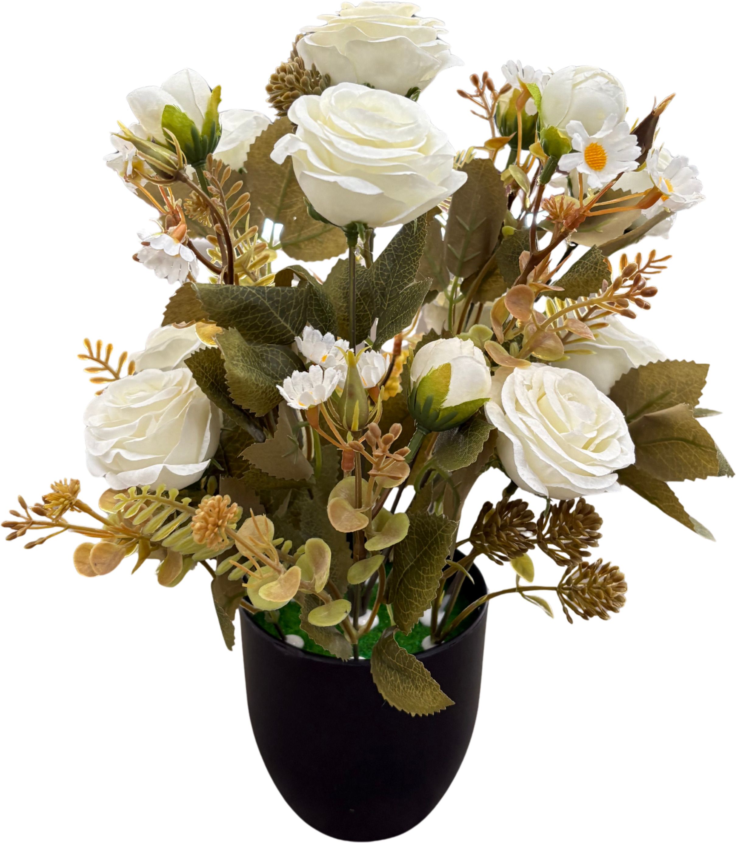 Artificial White Rose Flower Plant with Black Pot|Faux Floral Arrangement White Rose Artificial Flower with Pot-image-24