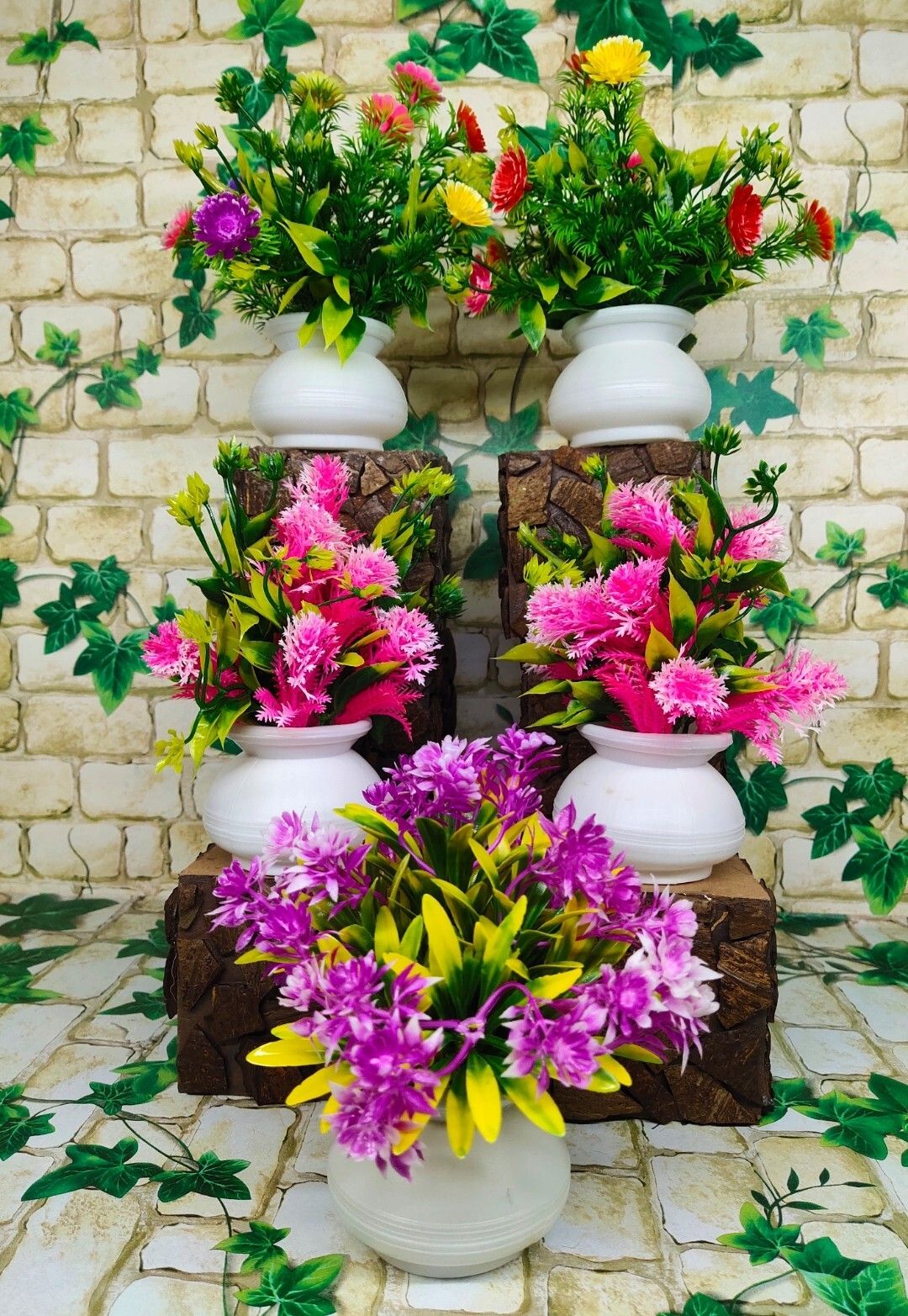 Multicolor Wild Flower Artificial Flowerwith Pot
