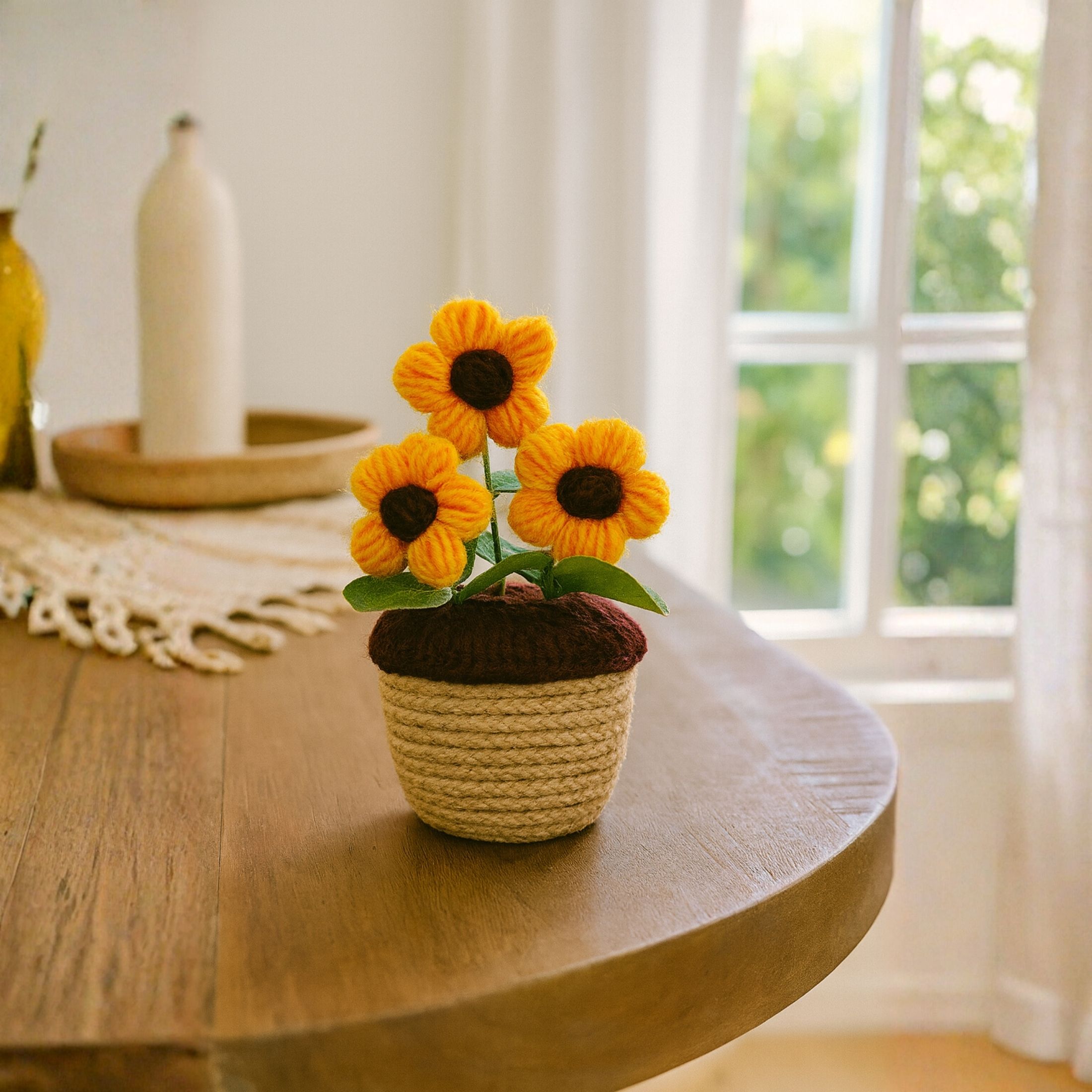 Handmade Crochet Daisy Flower Pot for Home & Desk Decor Multicolor Daisy Artificial Flower with Pot-image-5