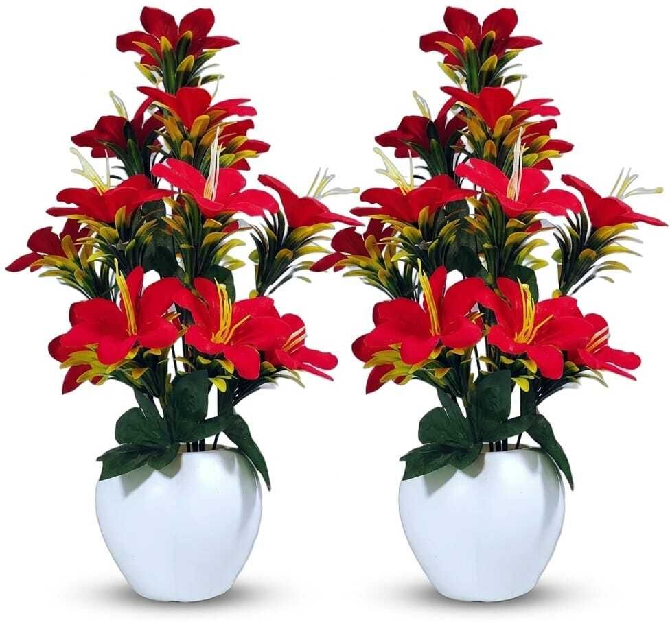 Red Lily Artificial Flower with Pot Red Lily Artificial Flower with Pot-image-21