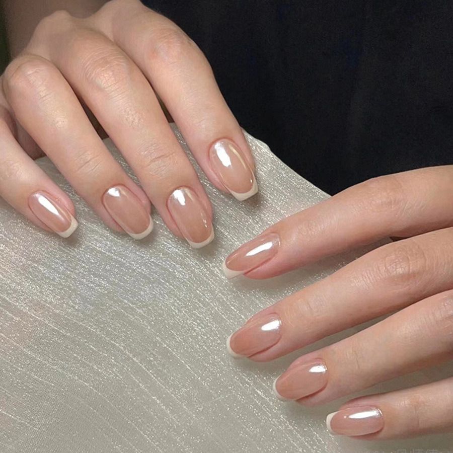 nakhi 24 Reusable Artificial Nail Set | Base Peach colour with Flat White Tip Nails Peach-picture-26