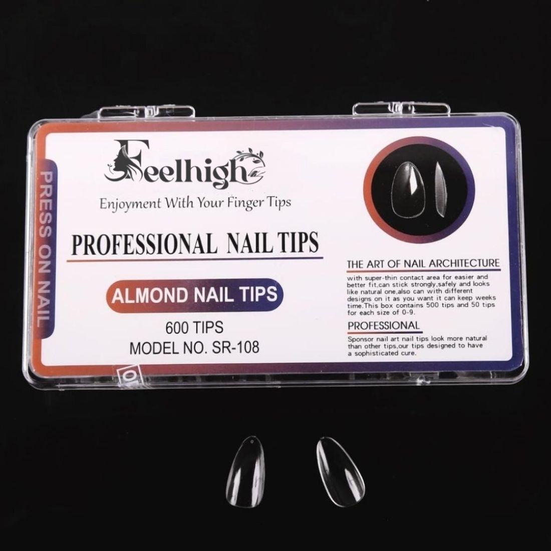 feelhigh Almond Nails False Tip 15 Sizes for Manicure Salons Home transpernt-picture-25