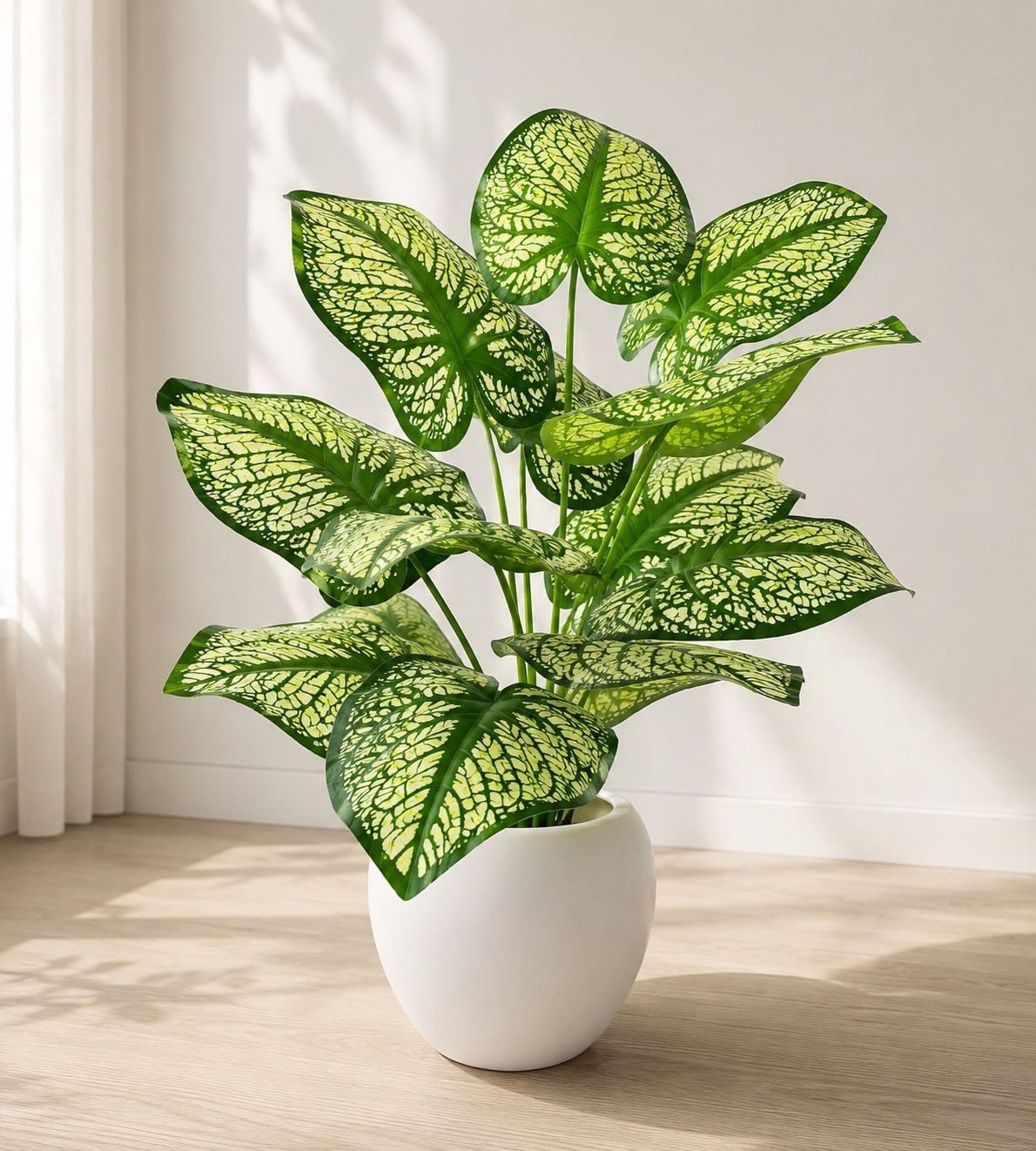 Premium Artificial Caladium Plant with White Decorative Pot for Indoors Bonsai Wild Artificial Plant with Pot-image-15
