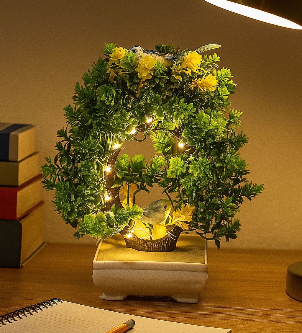 LED Artificial Bonsai Plant With Birds Décor , Indoor Plant , Room & Home Decor Bonsai Wild Artificial Plant with Pot-image-23