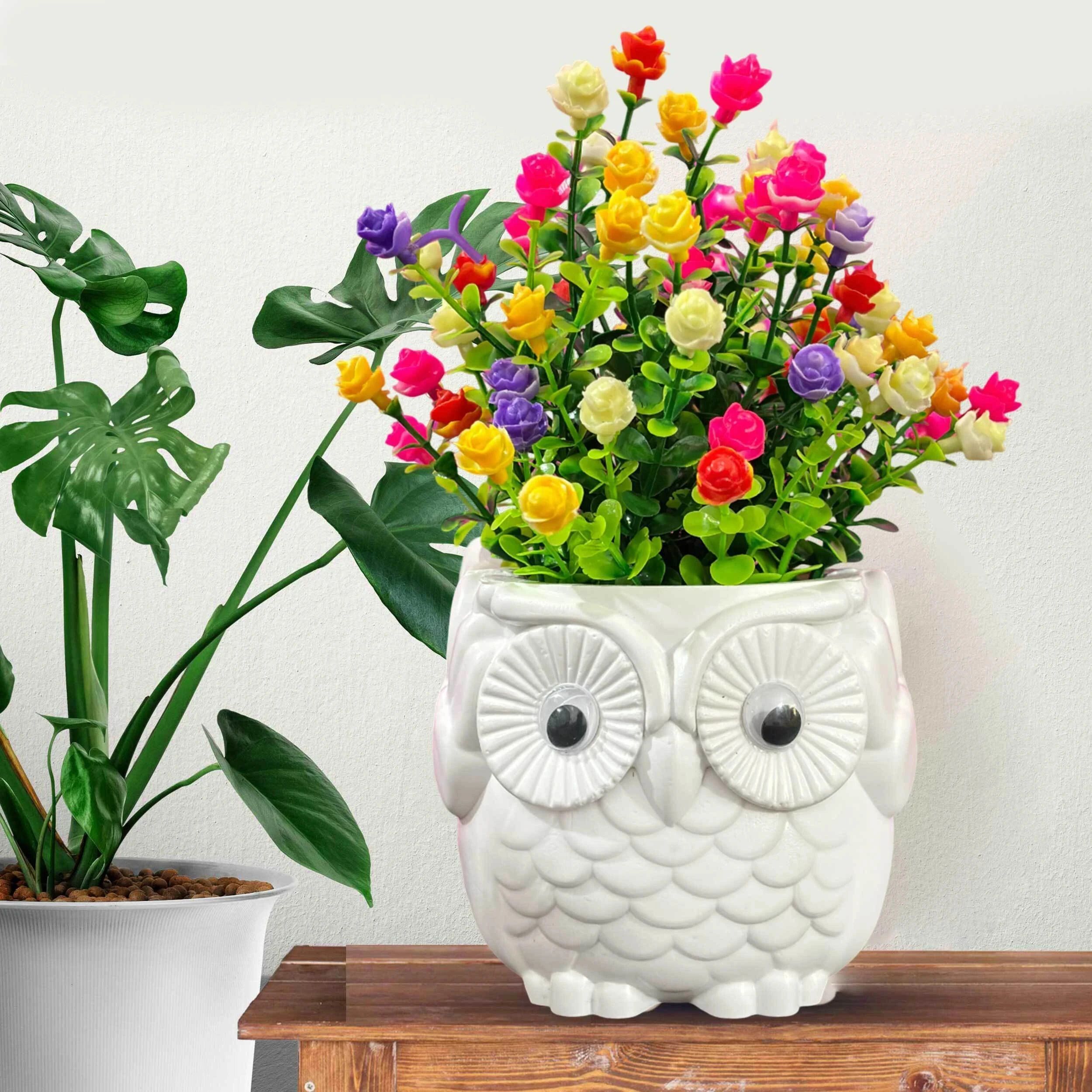 Fake Flower Plants With Hard Plastic Owl Pot For Home Décor, Office Décor Bonsai Artificial Plant with Pot-image-5