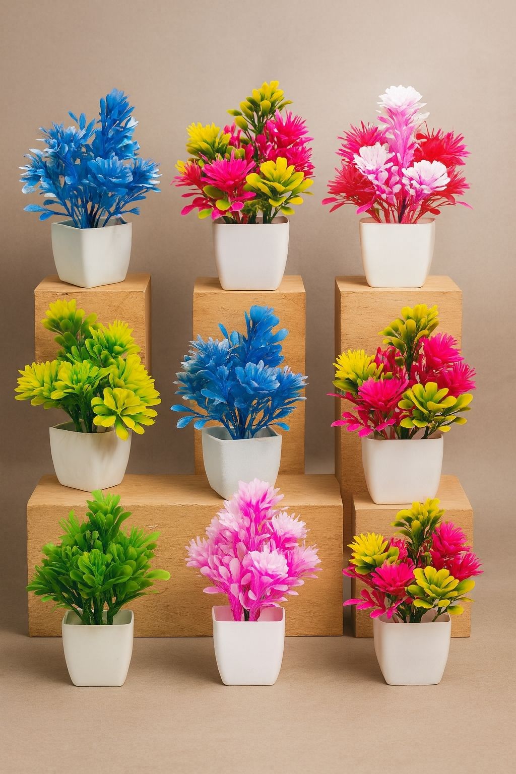 Combo of 9 Artificial Flower Pots for Home & Office Table Decoration Artificial Plant with Pot-image-18