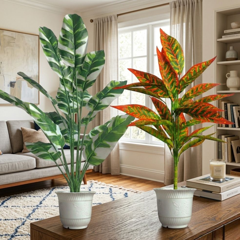 eden Artificial Croton Plant with Decorative White Pot-Colorful Indoor Home Plant Set Artificial Plant with Pot-picture-9