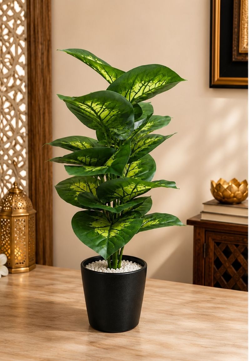 Kfa artificial plant green 18 patta with black pot Bonsai Artificial Plant with Pot-image-18