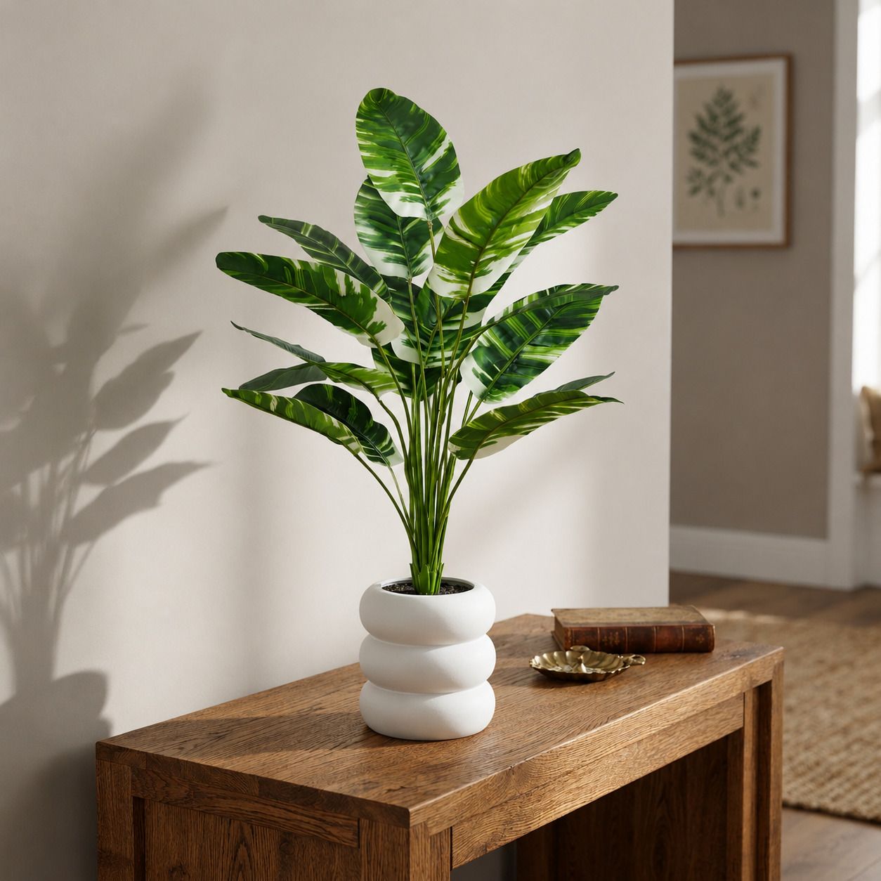 Artificial Variegated Banana Palm Plant with Modern White Designer Ceramic Pot Artificial Plant with Pot-image-48