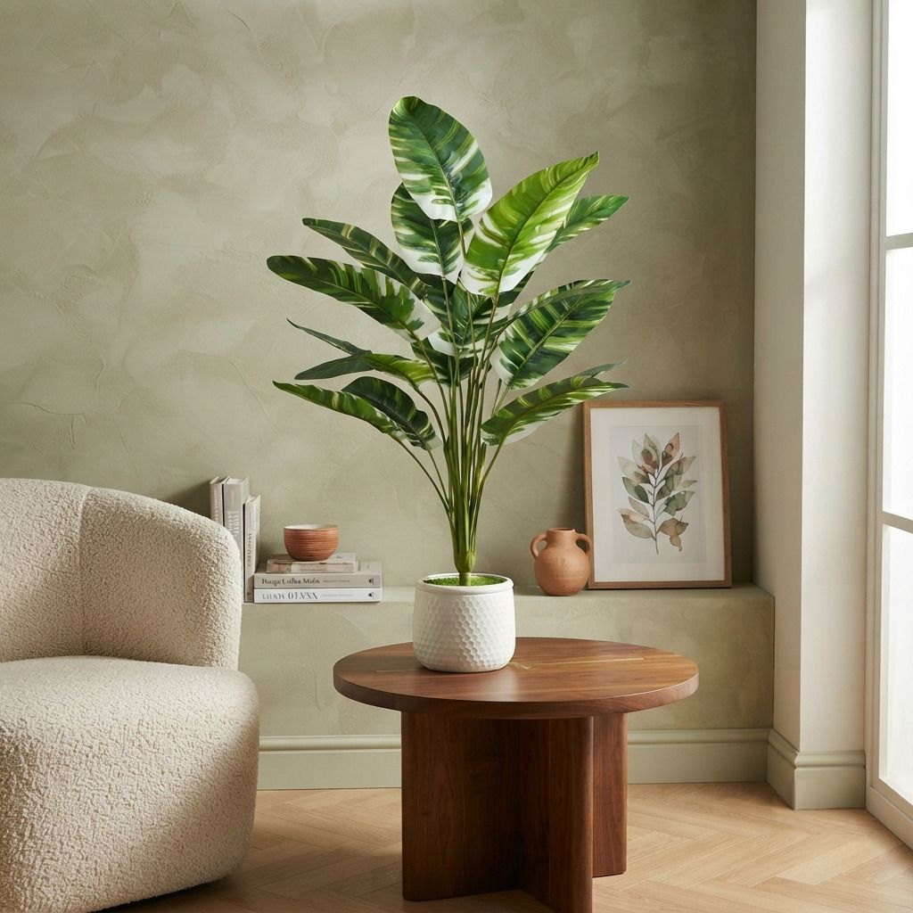 eden Faux Variegated Banana Plant with Modern White Designer Pot Artificial Plant with Pot-picture-37