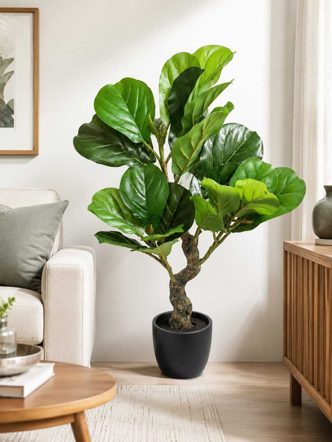 Realistic Fiddle Plant 25 with White Pot 6 Inch Artificial Plant with Pot-image-16