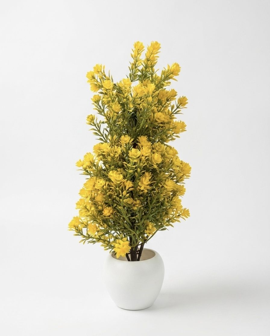 Yellow Artificial Flowering Plant Bush Topiary for Home Décor, Office, Garden Artificial Plant with Pot-image-9