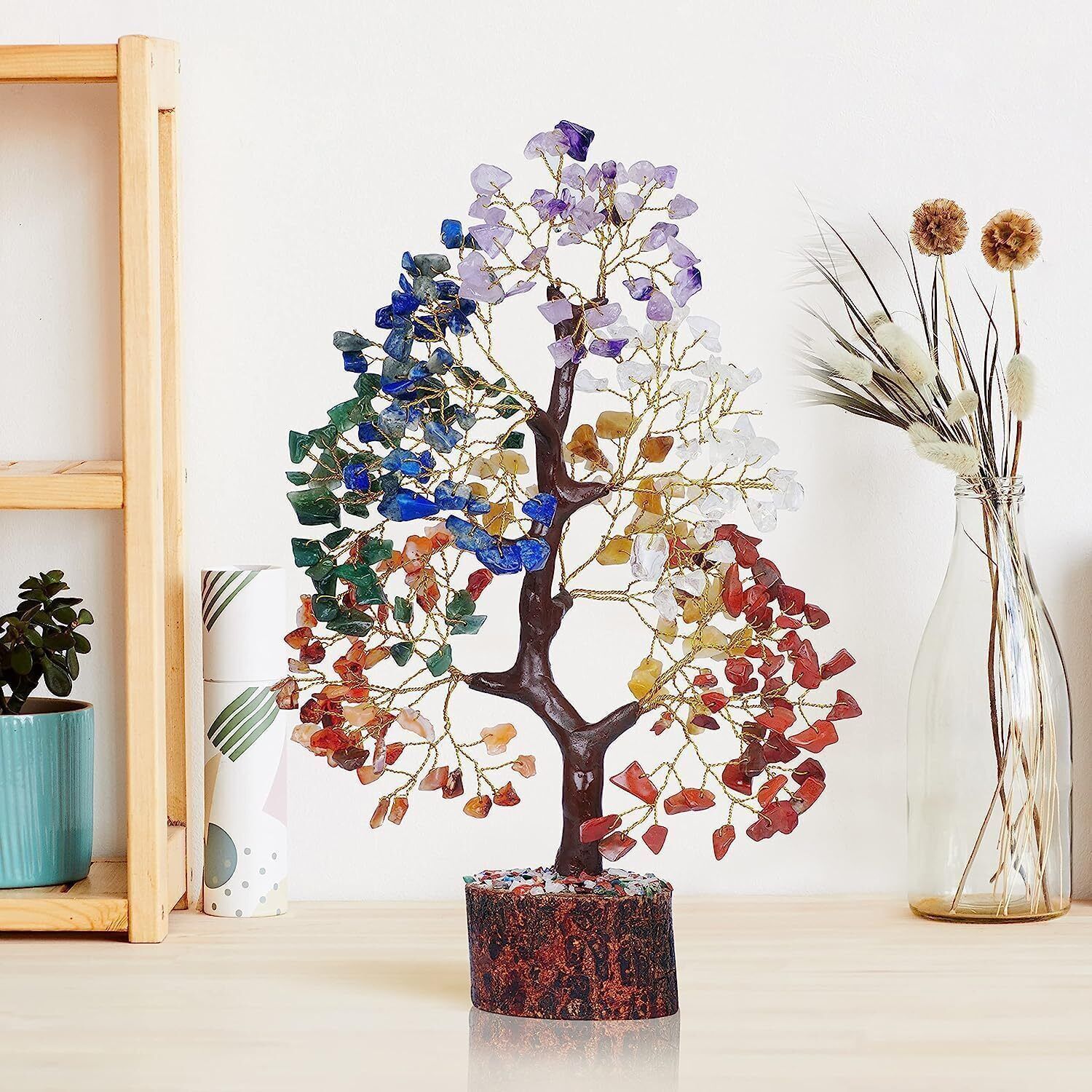 Seven Chakra Crystal Tree - 8" (7 Color) Artificial Plant with Pot-image-3