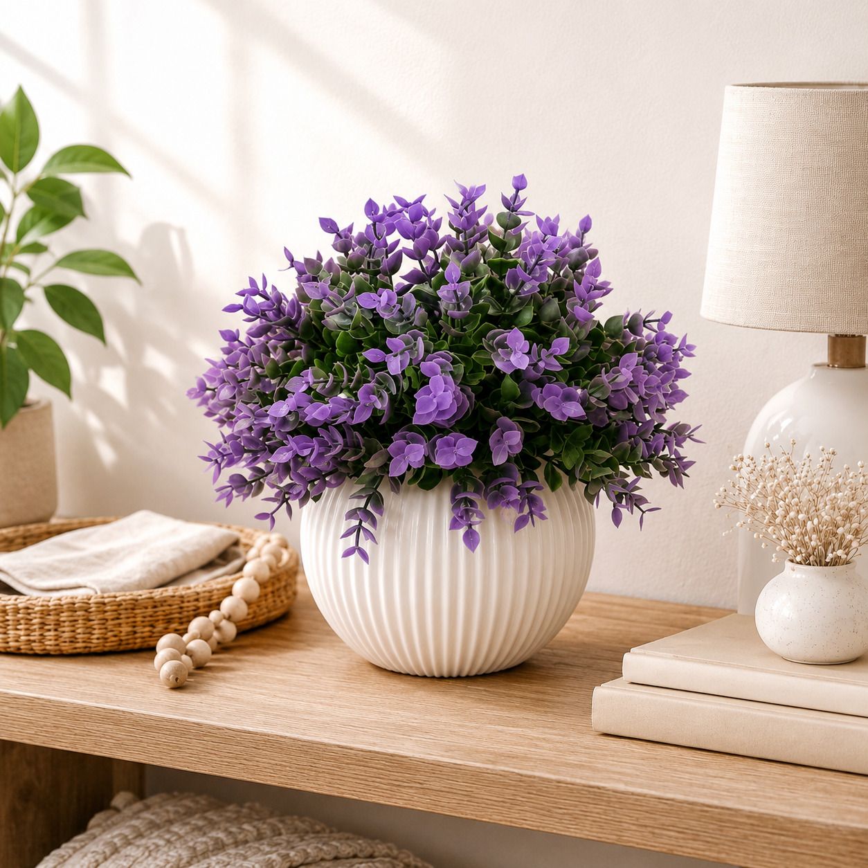 Artificial Hackleberry Purple Bunch in White Pot for Home Office Decor Artificial Plant with Pot-image-11