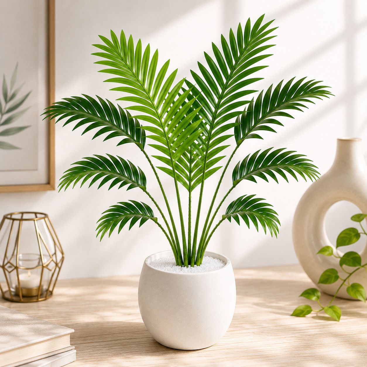 Artificial Areca Palm Plant 12 Leaves with White Pot Bonsai Artificial Plant with Pot-image-40