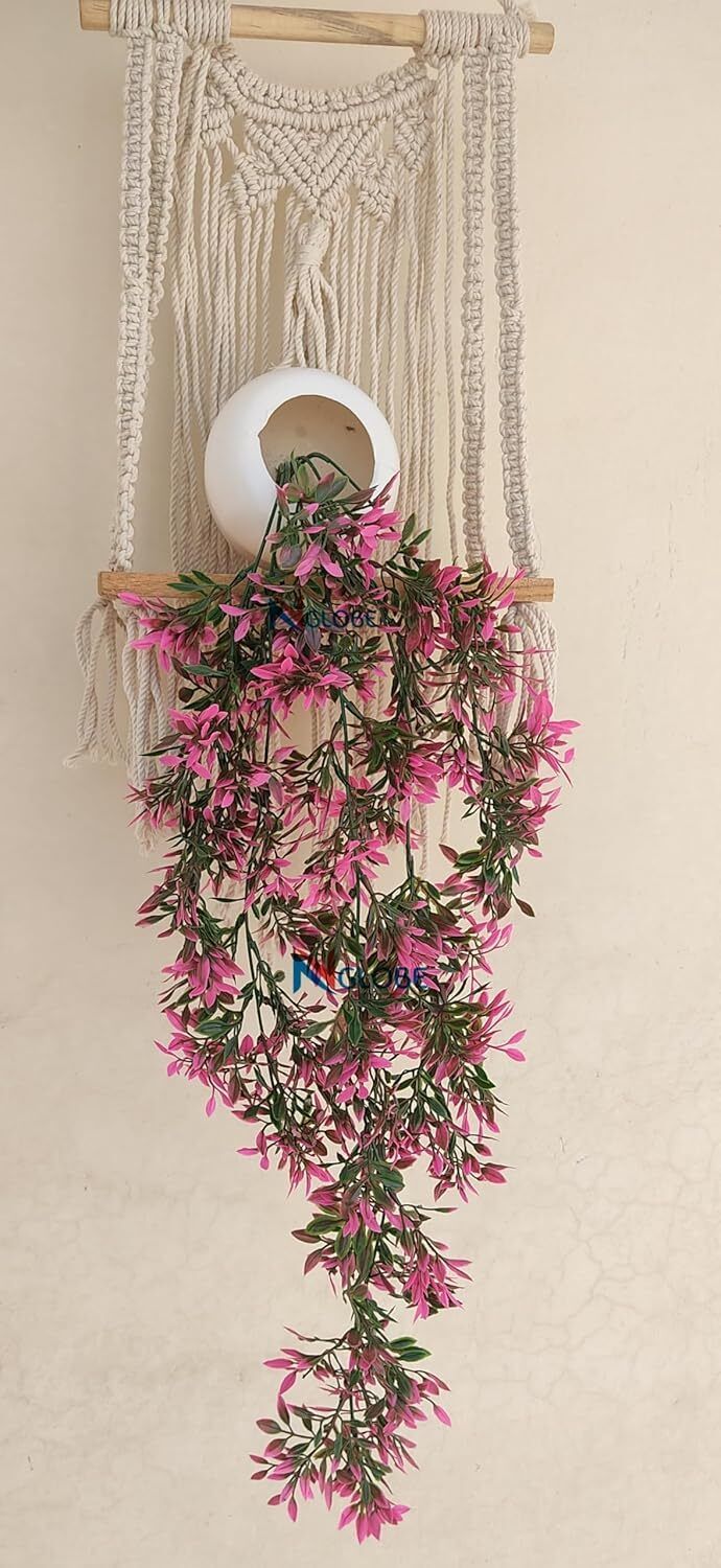 plastic Hanging Pink/Green Plant with White Pot/Hanging Bunch for Decoration Bonsai Artificial Plant with Pot-image-10