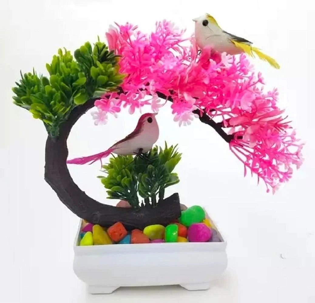 Ductor Unique Design Artificial Plant with Sparrow and Multicolor Pebbles Bonsai Wild Artificial Plantwith Pot-image-32