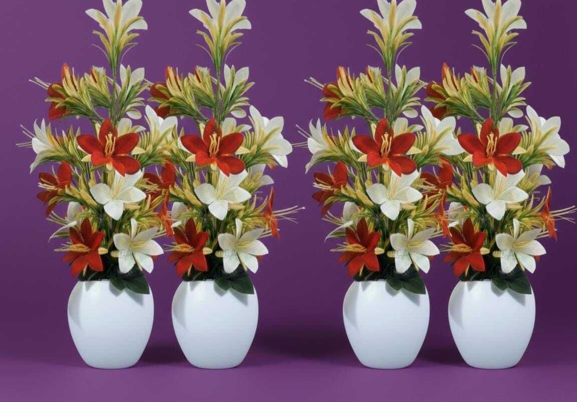Premium Quality Artificial Lily Flowers With Pot (Pack of 4) For Decoration Multicolor Lily Artificial Flower with Pot-image-29