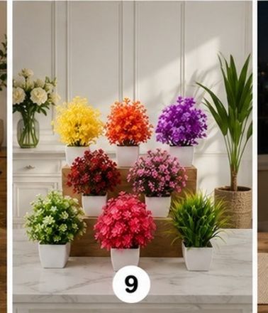 8 combo HomeAura Colorful Desk & Table Flower Pots Bonsai Wild Artificial Plant with Pot-image-21