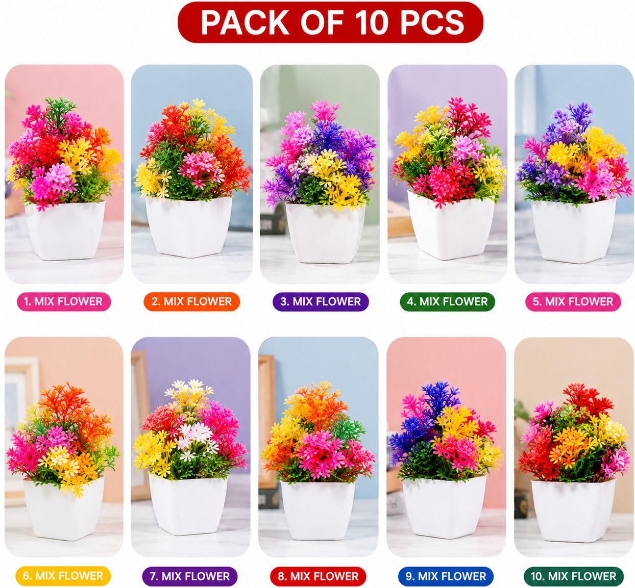 Multicolor Artificial Flower Pot Wall Arrangement Multicolor Wild Flower Artificial Flower with Pot-image-5