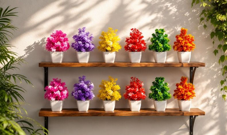 "12 Pcs Artificial Plants Fake Flowers in Pots Mini Bonsai Tabletop Decor" Bonsai Artificial Plant with Pot-image-45