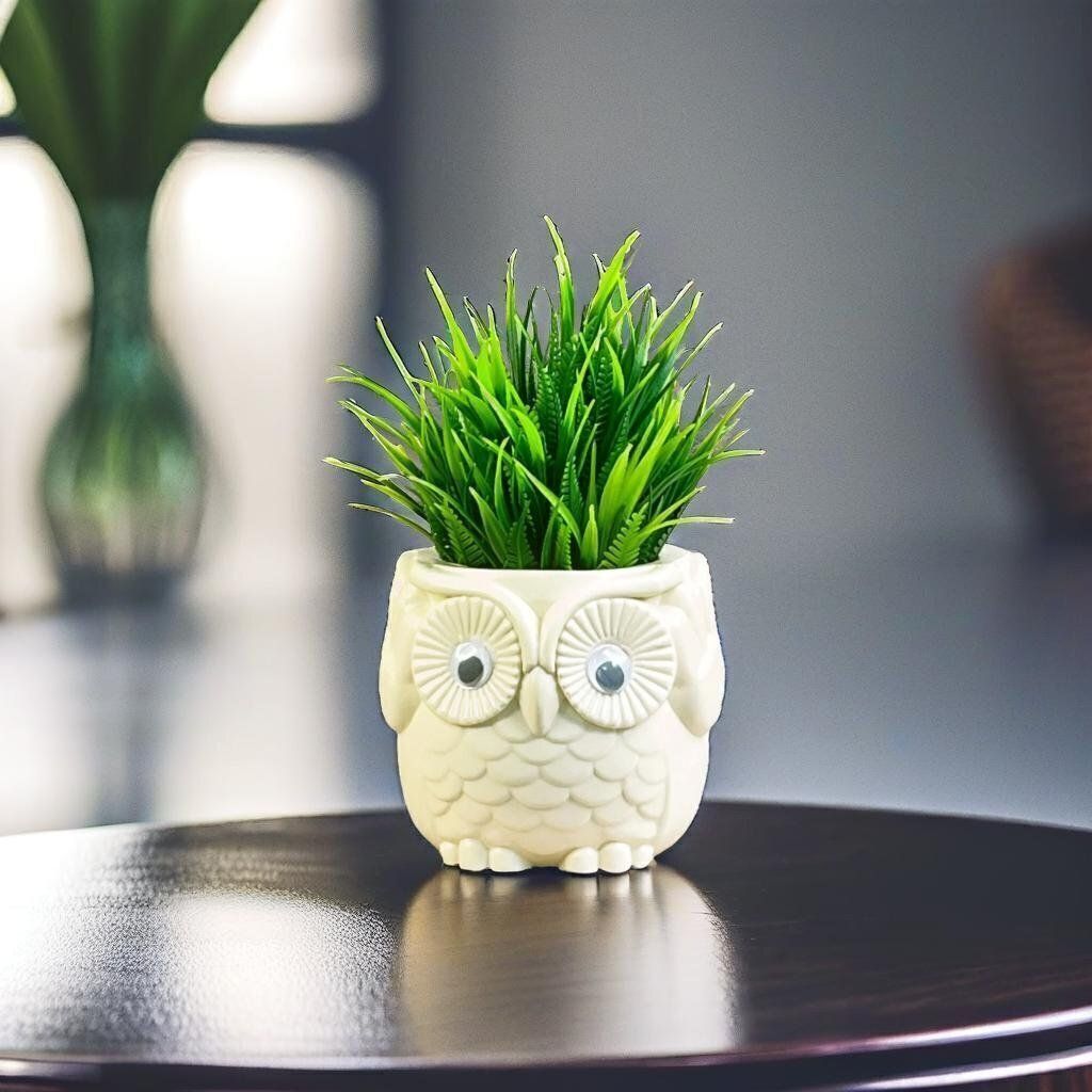 Artificial Fern Plant with Hard Plastic Owl Pot for Home Decor | Office Decor Artificial Plantwith Pot-image-3